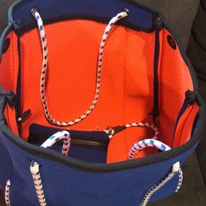 Blue Neoprene Tote w/orange interior + bonus bag
